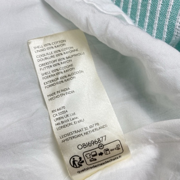 NEW Free People XS Mabel Striped Cotton Maxi Dress Teal White Undyed Pockets - Picture 5 of 7